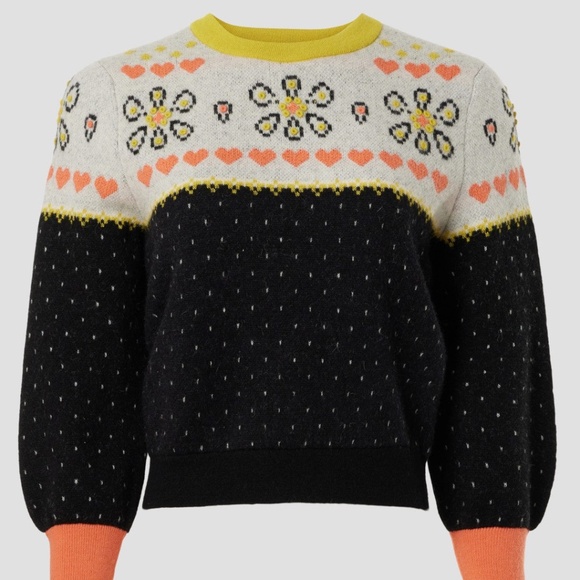 Kate Spade New York Embroidered Fair Isle Sweater in Alpaca from Peru, S - Picture 1 of 9